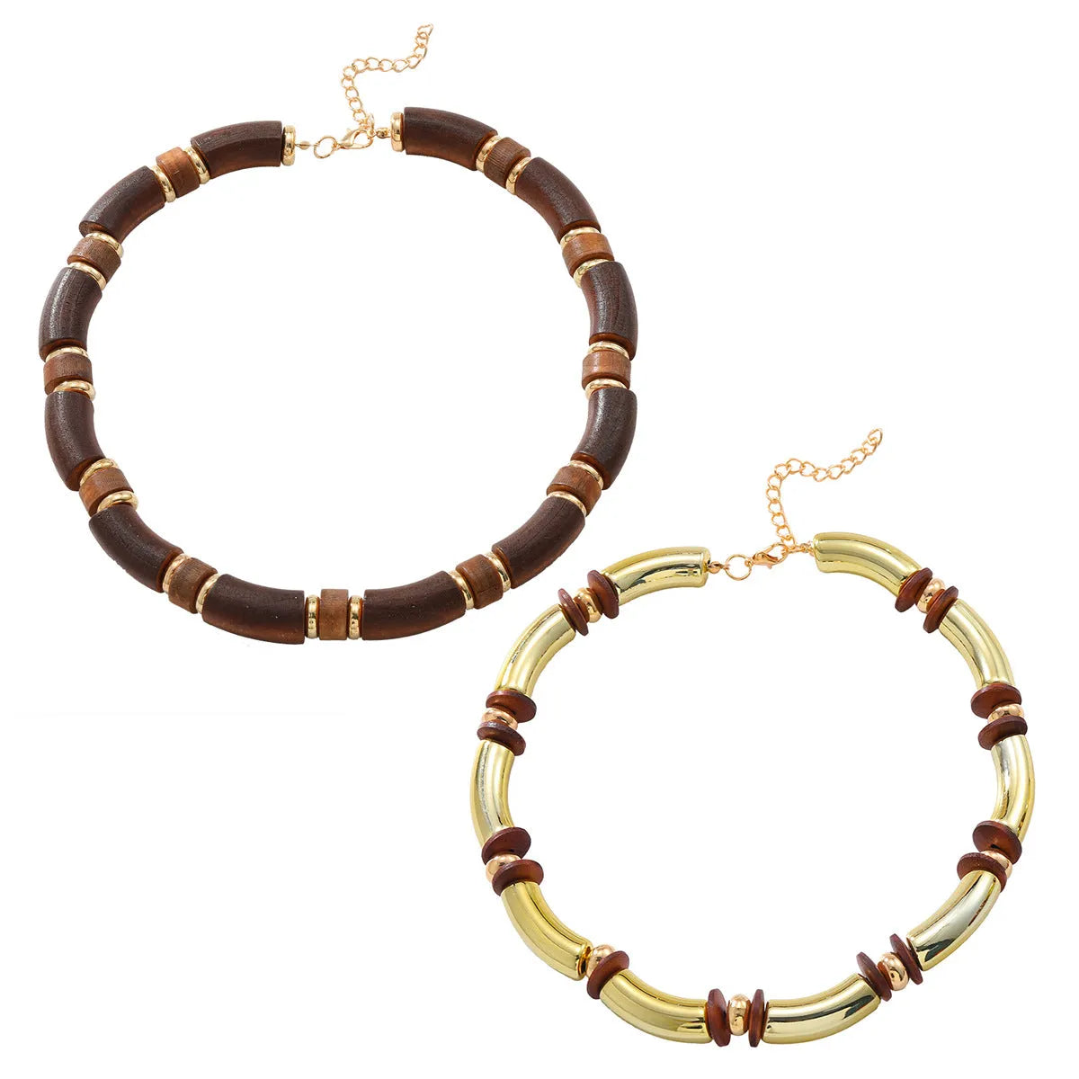 Women's exaggerated multi-layer wooden necklace and matching bracelet jewellery set