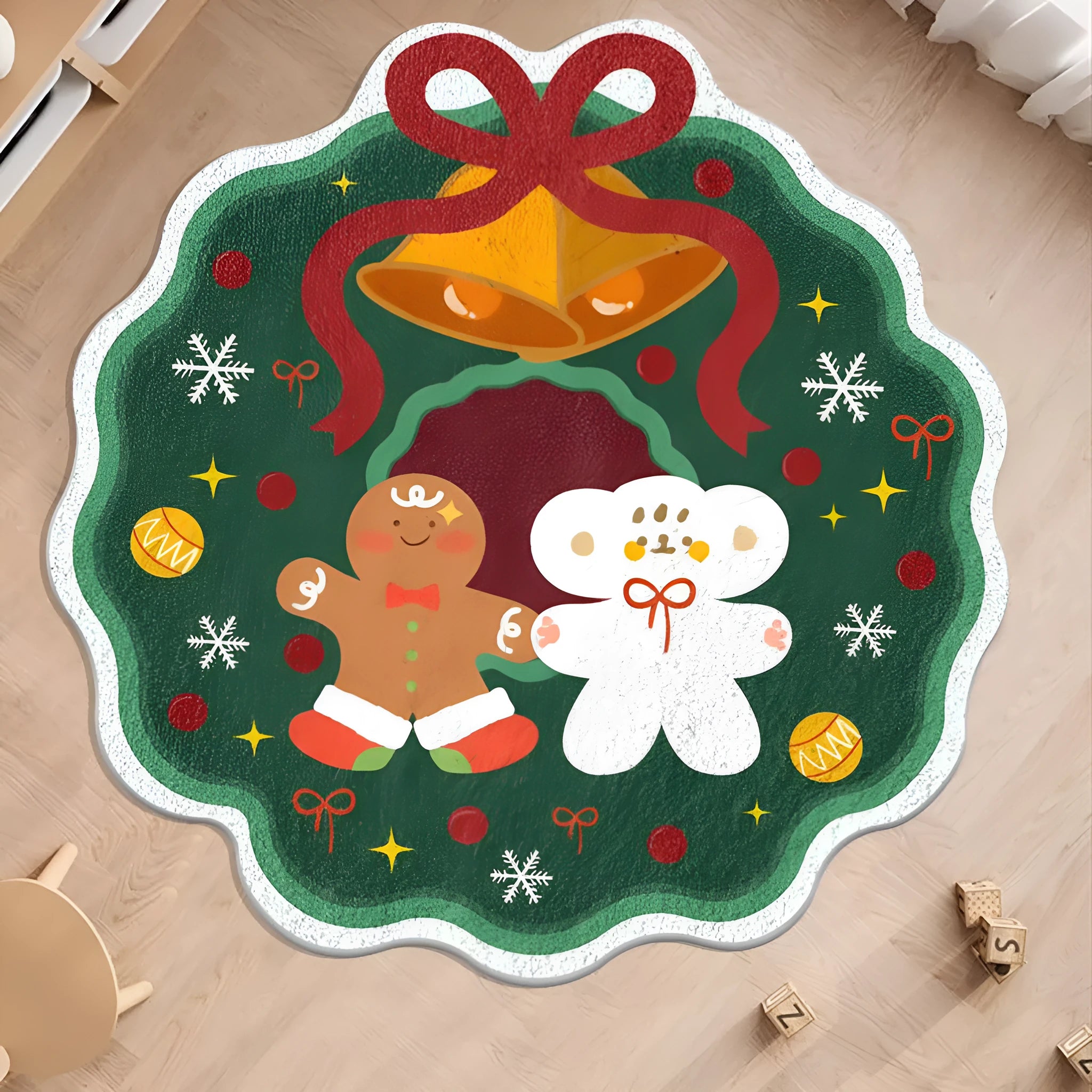 Alien-shaped round Christmas carpet in imitation cashmere with Christmas colour patterns