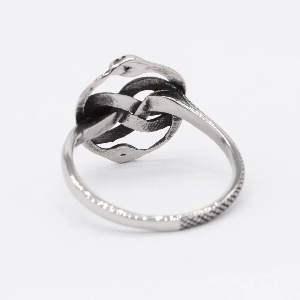 Titanium steel double snake ring in retro European American design, steel colour finish