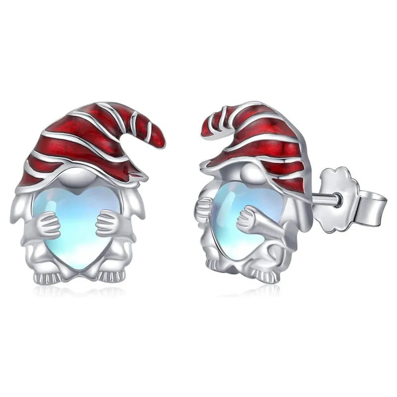 Women's Christmas heart earrings with Santa Claus design in white gold plating