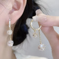 Silver confession balloon and tassel ball double pendant rhinestone drop earrings with ear clip fastening