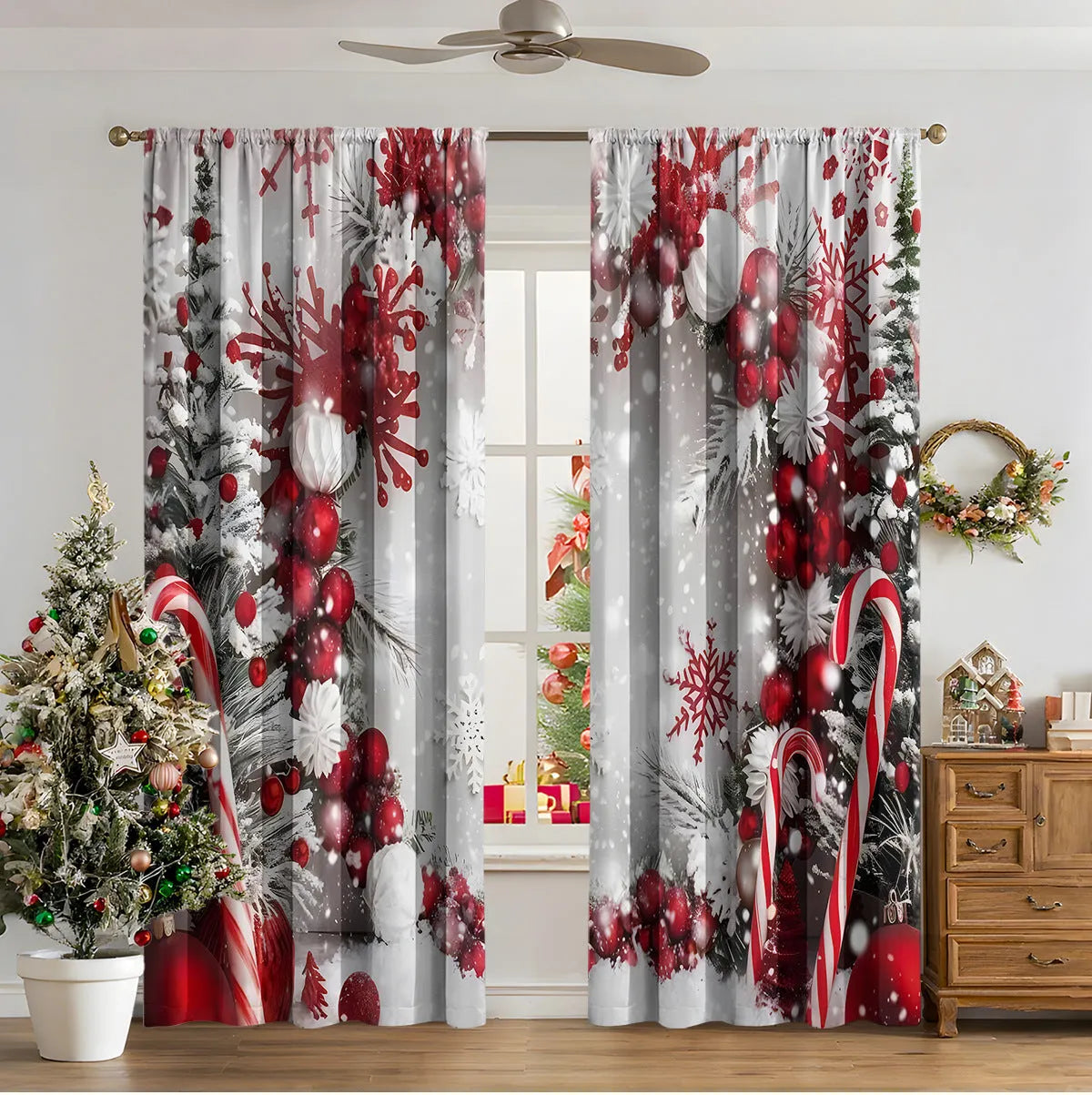 3D digital printed Christmas curtains in European colour designs with high sunshade function