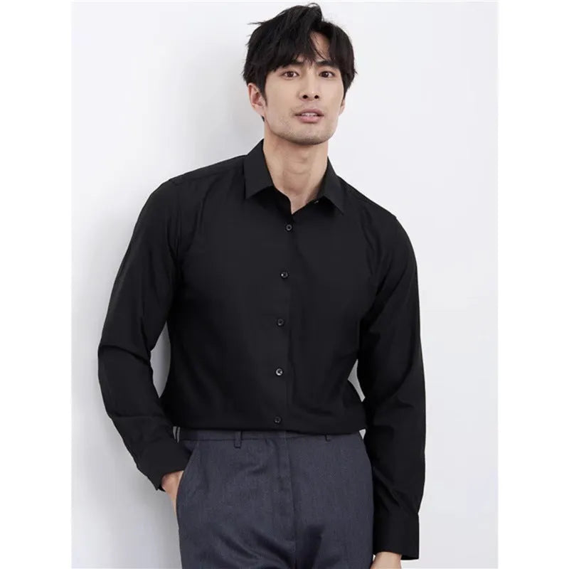 Men's wine red slim fit casual long sleeve shirt with non-ironing treatment