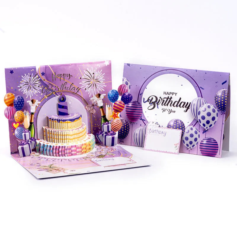 3D musical greeting card with light-up cake decoration in Chinese ink style