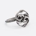 Titanium steel double snake ring in retro European American design, steel colour finish