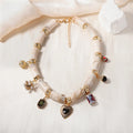 Women's heart-shaped bamboo resin pendant necklace with electroplating finish