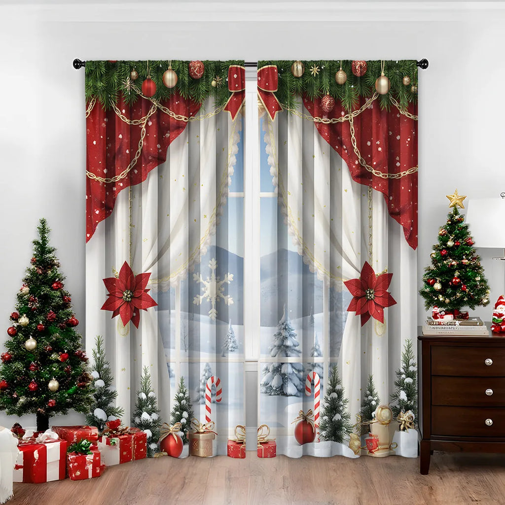 3D digitally printed Christmas curtains pair with European-style festive patterns on polyester fabric