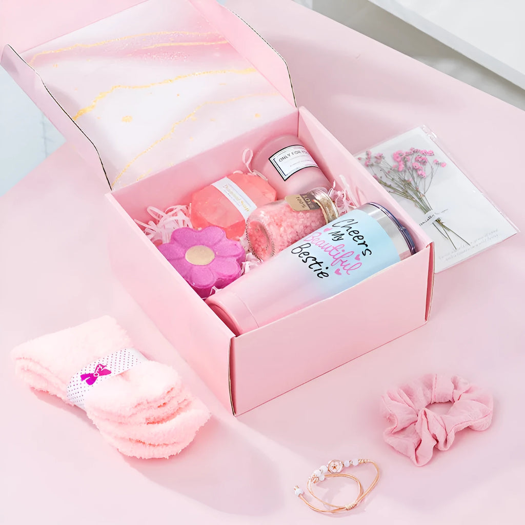 Aromatherapy candle gift box with multiple colour suit options including pink, purple, blue, black, and sunflower designs.