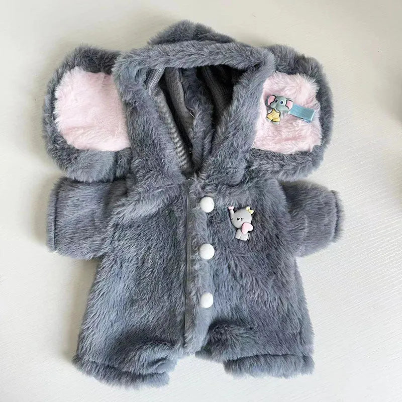 Grey elephant jumpsuit plush suit for 30cm Lina bear doll clothing