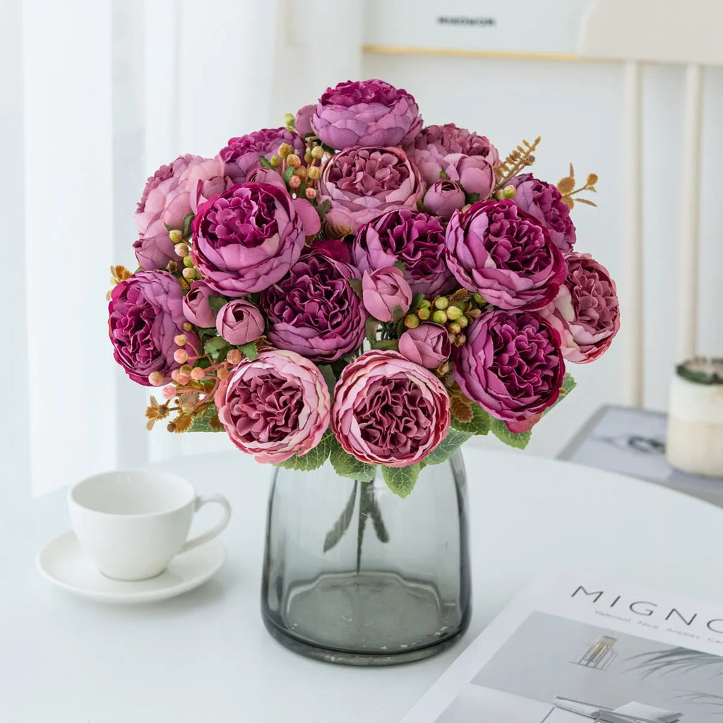 Silk artificial peony bouquet in champagne colour for wedding or home decoration