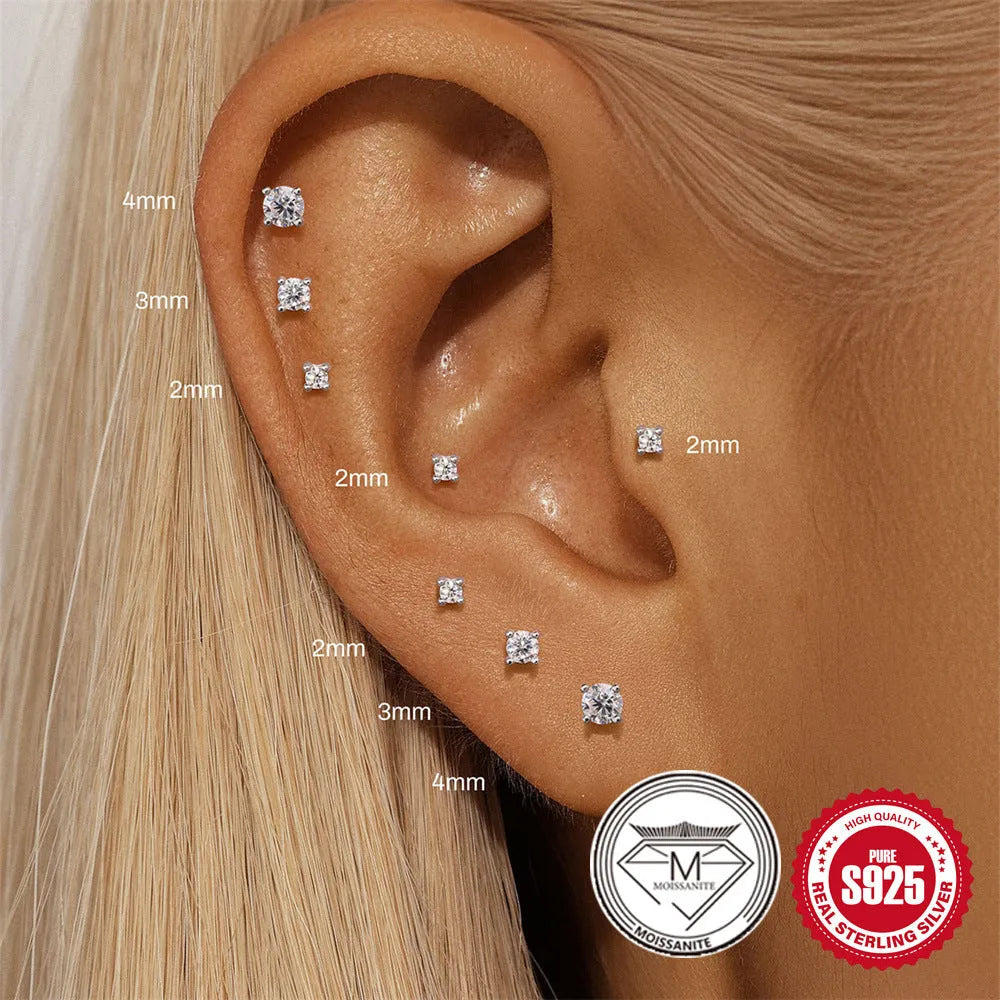Platinum plated S925 sterling silver geometric petal stud earrings with debris-style designs