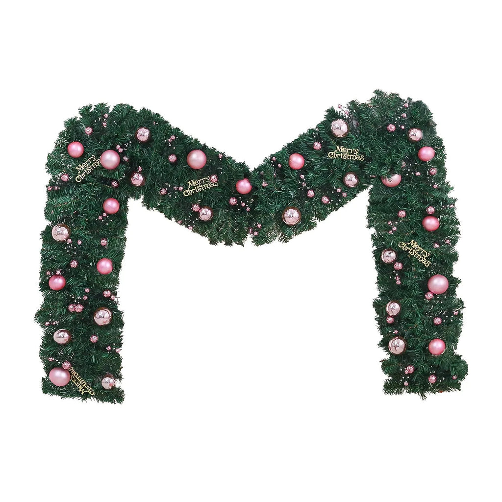 2.7 metre pink rattan Christmas vine decoration with 240 decorative heads on wrought iron wire