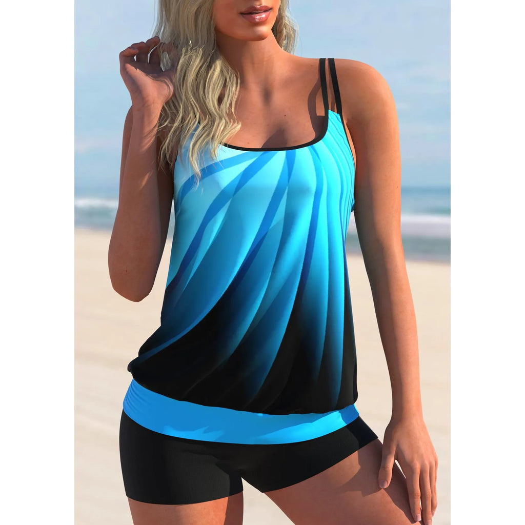 Plus size women's beach shorts with matching halter top in butterfly printed design