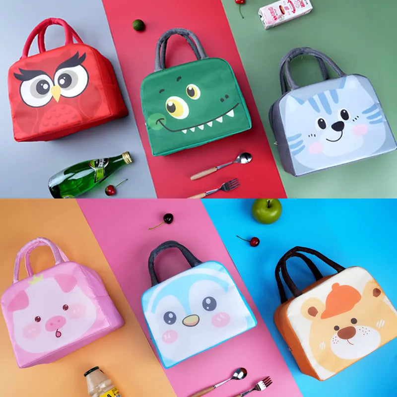 Orange bear cartoon insulated lunch bag for children with thick aluminum foil lining