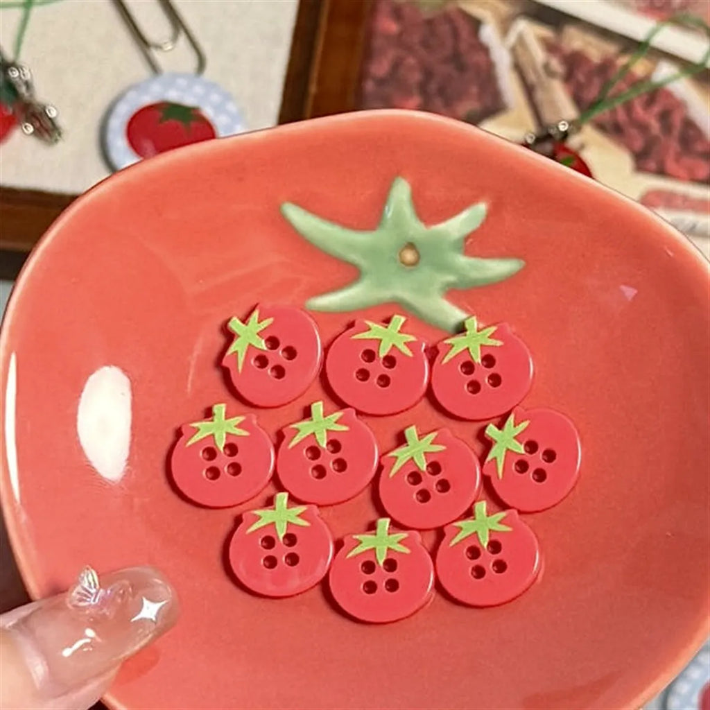Tomato colour resin ancient early mini simulation button pendant with fabric detail for sewing and craft