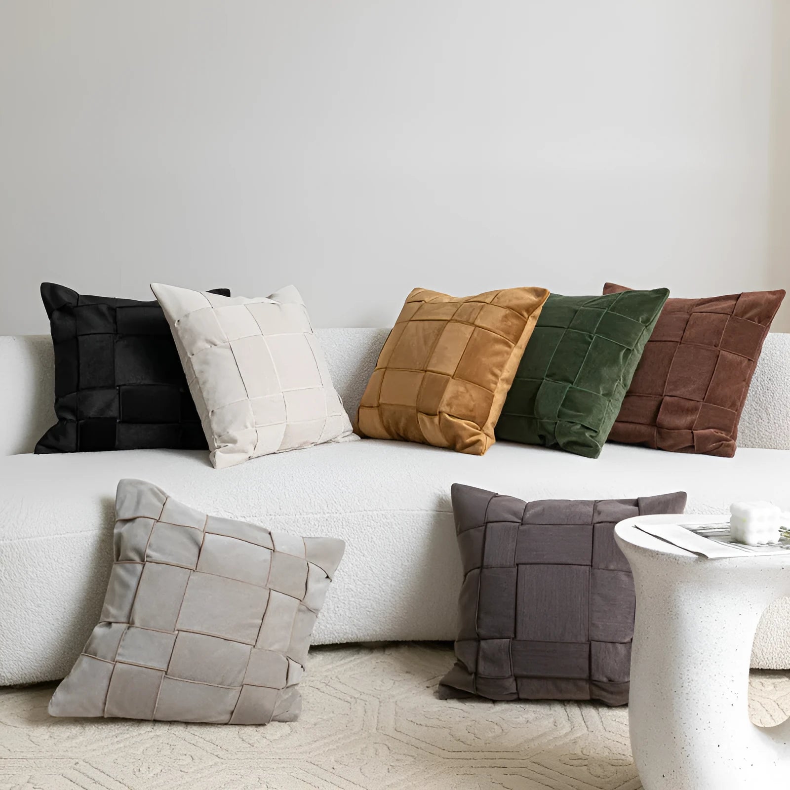 50x50cm chenille woven cushion with feather velvet filler in retro green colour