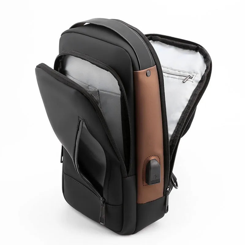 Anti-theft men's crossbody chest bag, nylon, 25 inch, lock feature, black grey blue black gold