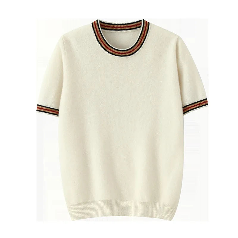 Men's short sleeve pure wool sweater round neck pullover in grey colour