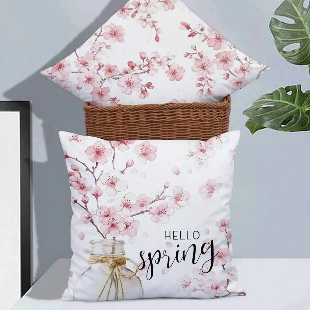 Square cherry blossom letter cushion cover on short velvet fabric, 45x45cm without insert
