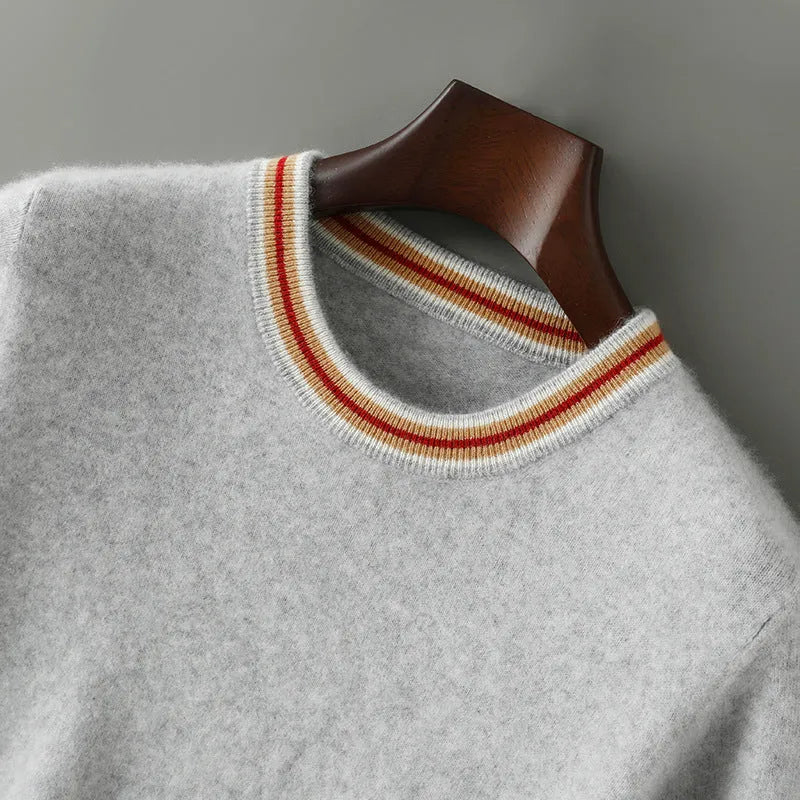Men's short sleeve pure wool sweater round neck pullover in grey colour