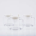 Transparent PP plastic drinking cup with spill-proof features showing clear liquid visibility