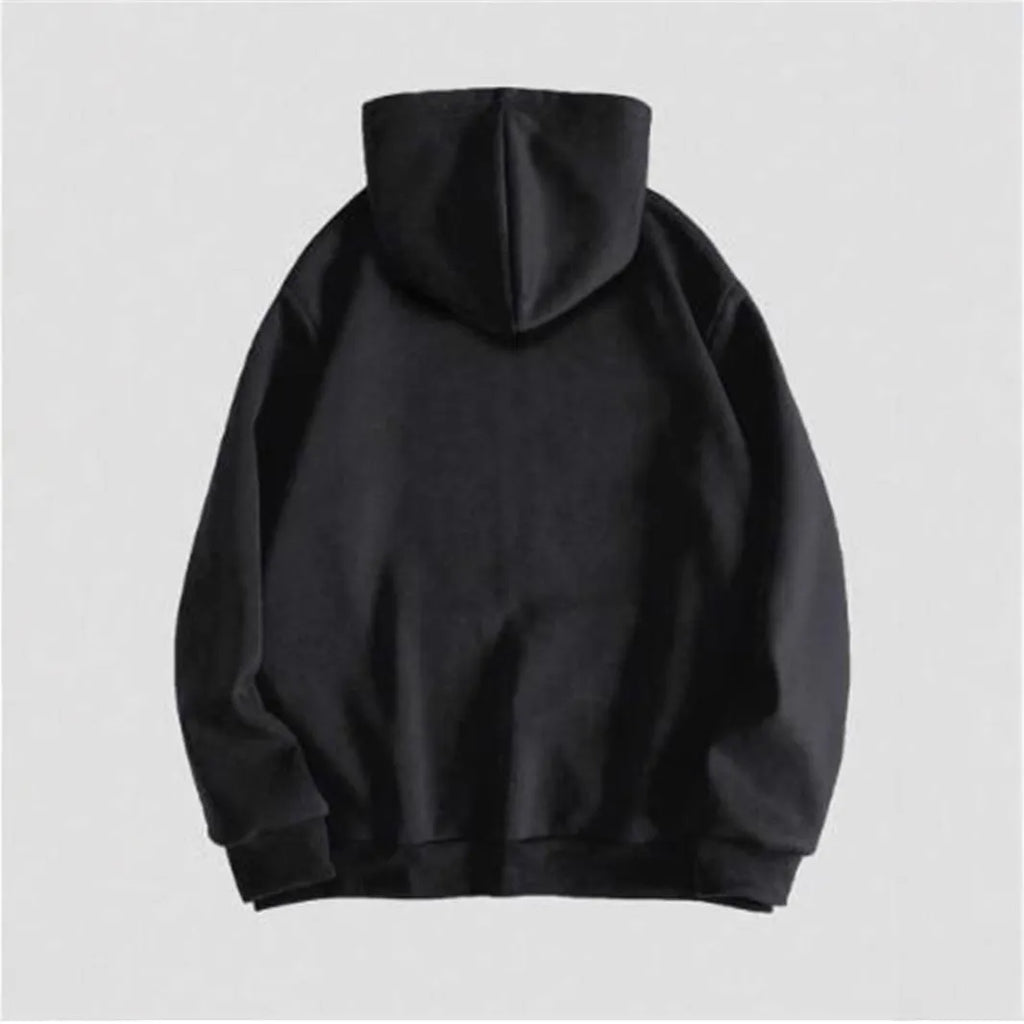 Men's black hooded sweatshirt with skull hot stamp print on front, cotton blend fabric
