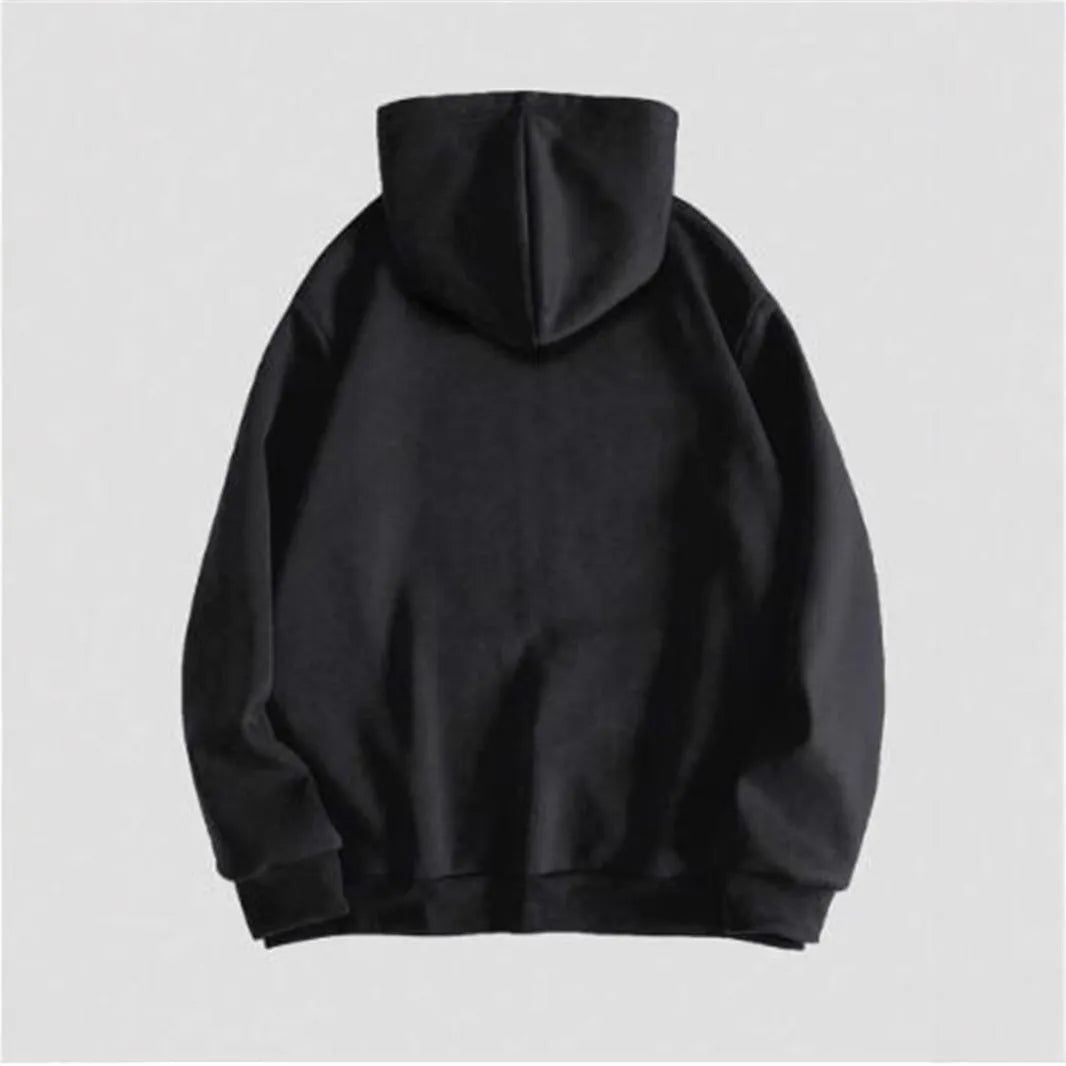 Men's black hooded sweatshirt with skull hot stamp print on front, cotton blend fabric