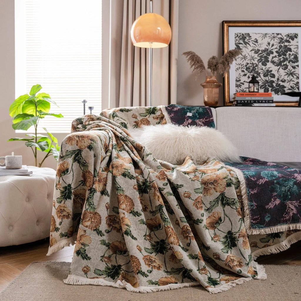 American country style jacquard floral pattern sofa cover in polyester cotton on a sofa