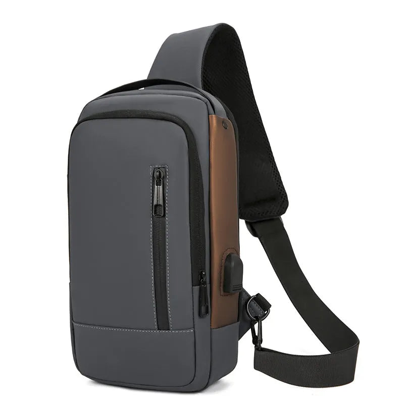 Anti-theft men's crossbody chest bag, nylon, 25 inch, lock feature, black grey blue black gold