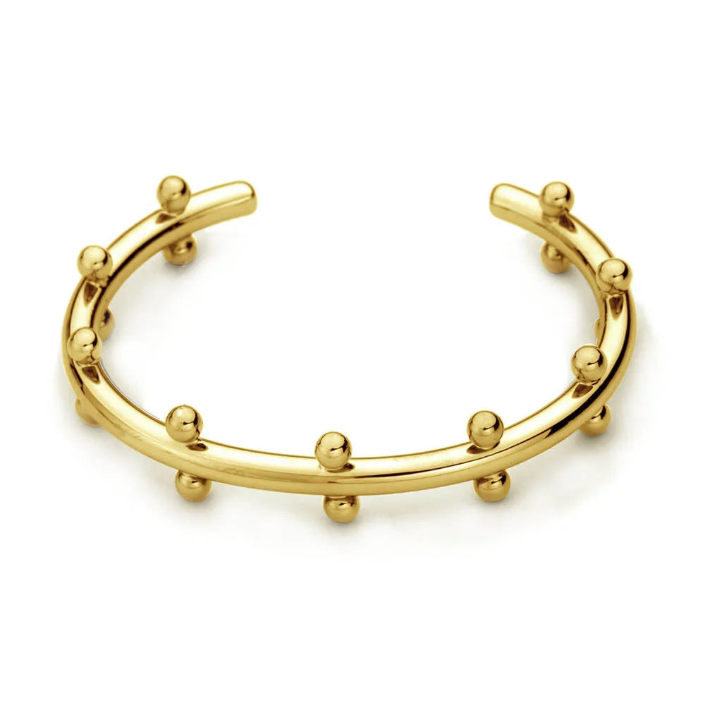 C-shaped stainless steel jewellery beads with rivet texture in gold, steel, and steel gold colours.