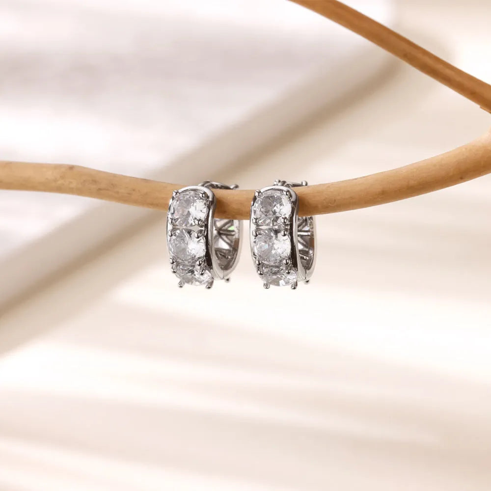 Stainless steel U-shaped ear clip earrings with inlaid zircon stones