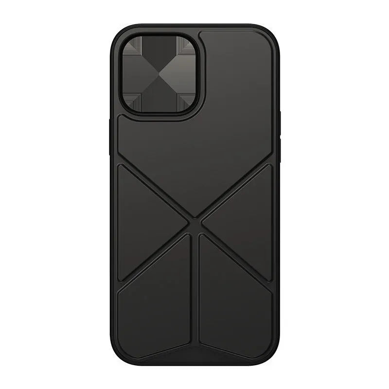 Black Element Stand Case for iPhone 13 Pro Max showing the integrated kickstand in open position.