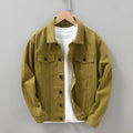 Men's Japanese style denim jacket shirt in solid apricot, black, or dark army colour, sizes M to XXXL, no hood