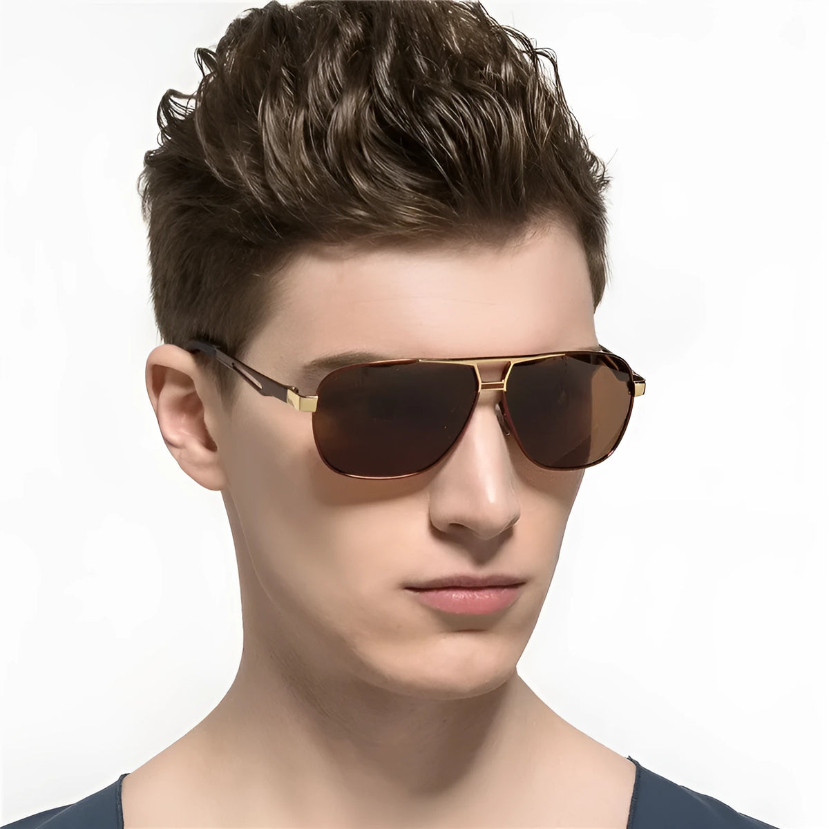 Men's orange red aviator sunglasses with polarised HD lenses and metal frame.