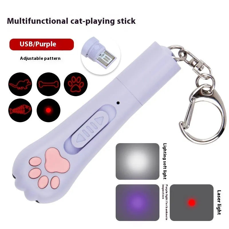 Rechargeable cat teasing stick with laser patterns and moon-light lamp in choice of colours