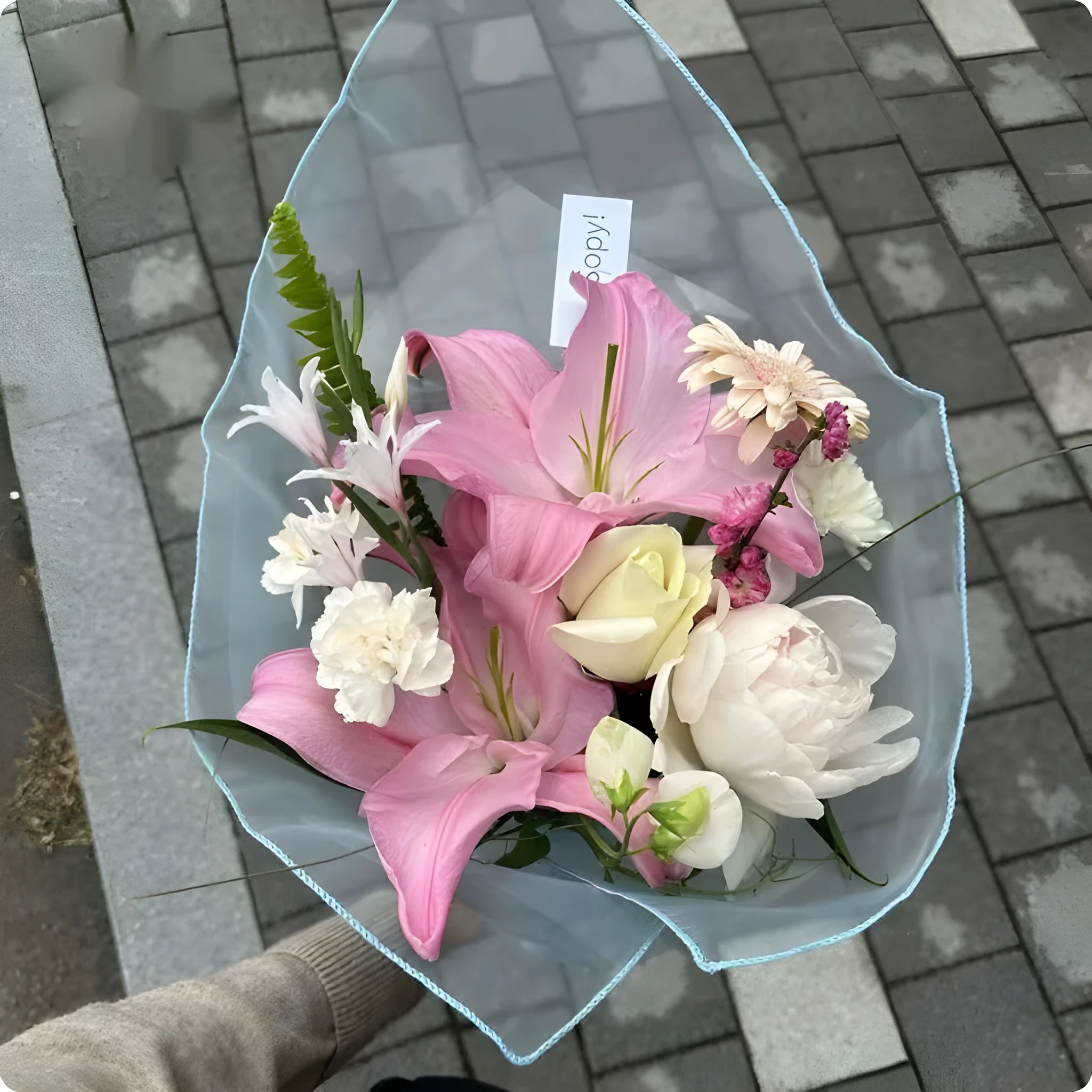Two pieces of 60x60cm silk fabric with Arabesque pattern in white black grey or blue for flower bouquet wrapping