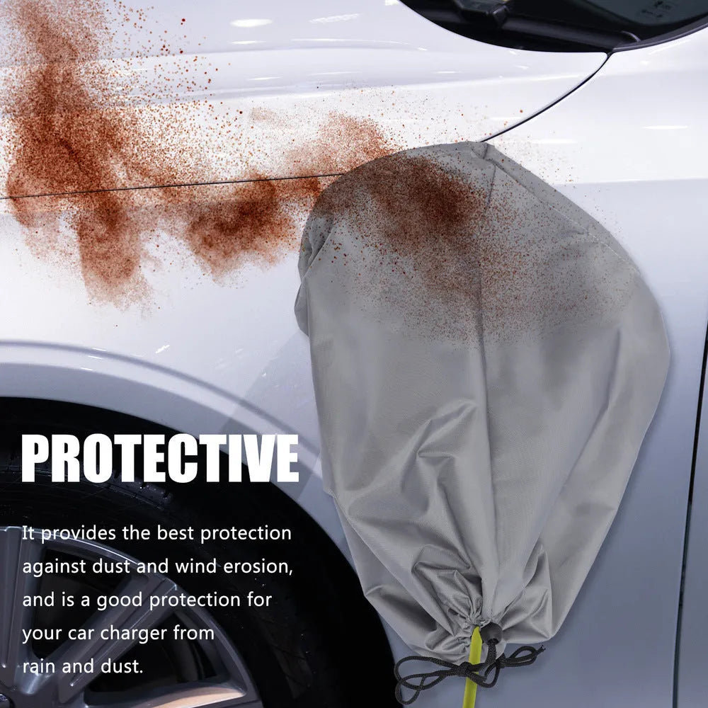 Waterproof cover for EV charging with drawstring closure in black colour