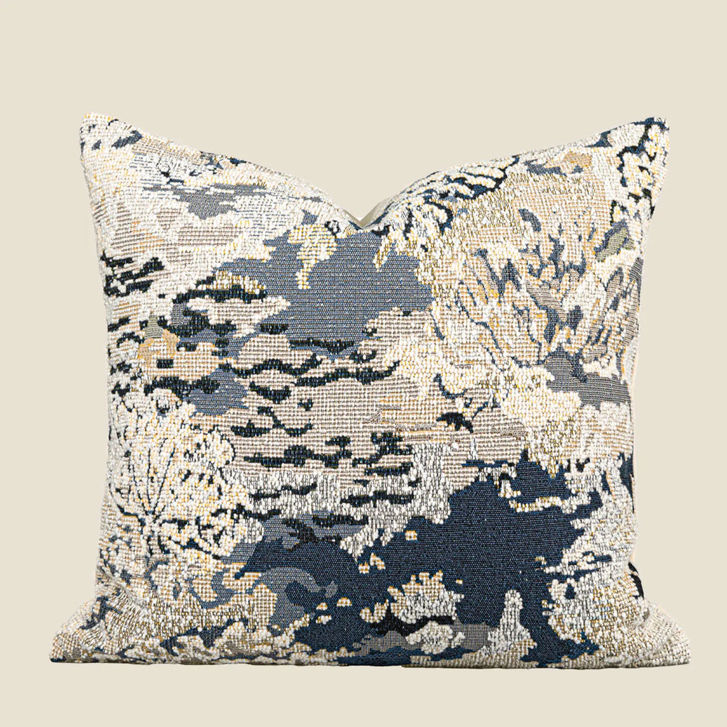 Blue antique French floral patterned cushion cover with Chinese style elements