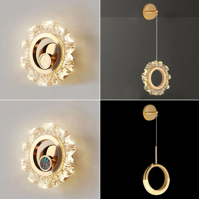 Modern minimalist wall lamp with acrylic shade in bedroom setting showing three light colour options