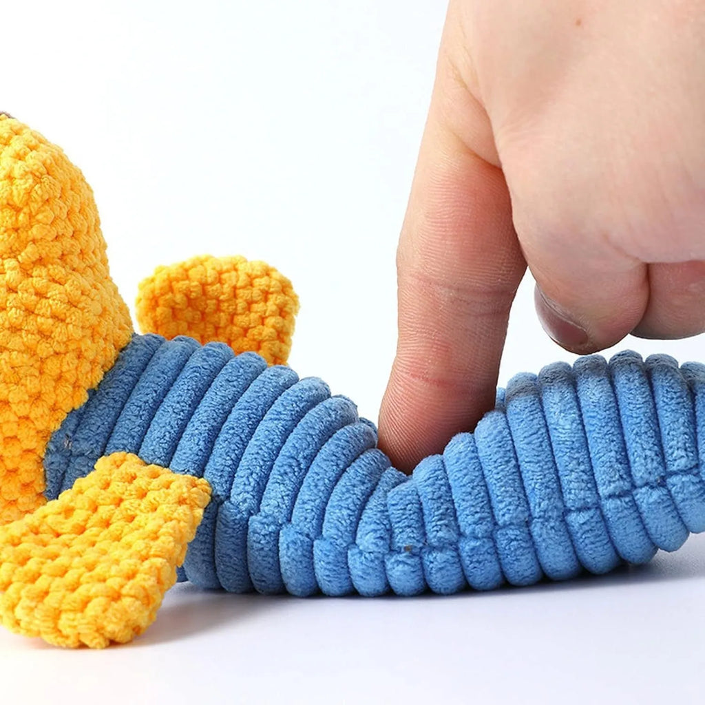 Soft stuffed dog squeaky chew toy in animal shape with teeth cleaning function
