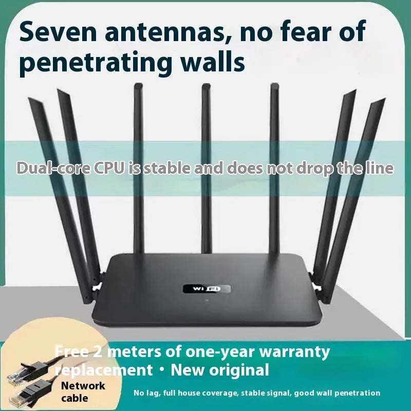 Black and white dual-band 5G router with multiple antennas for wall-through WiFi coverage