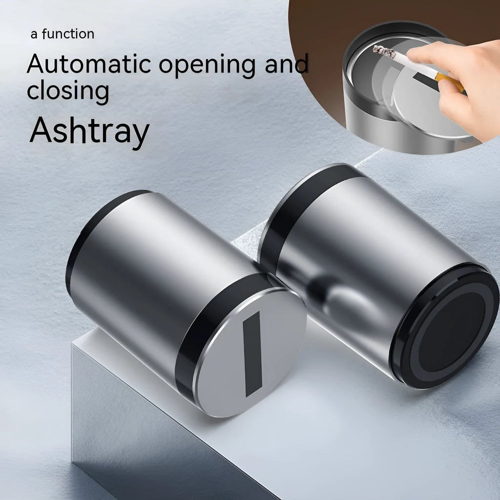 Silver induction ashtray with automatic opening lid for car and home use