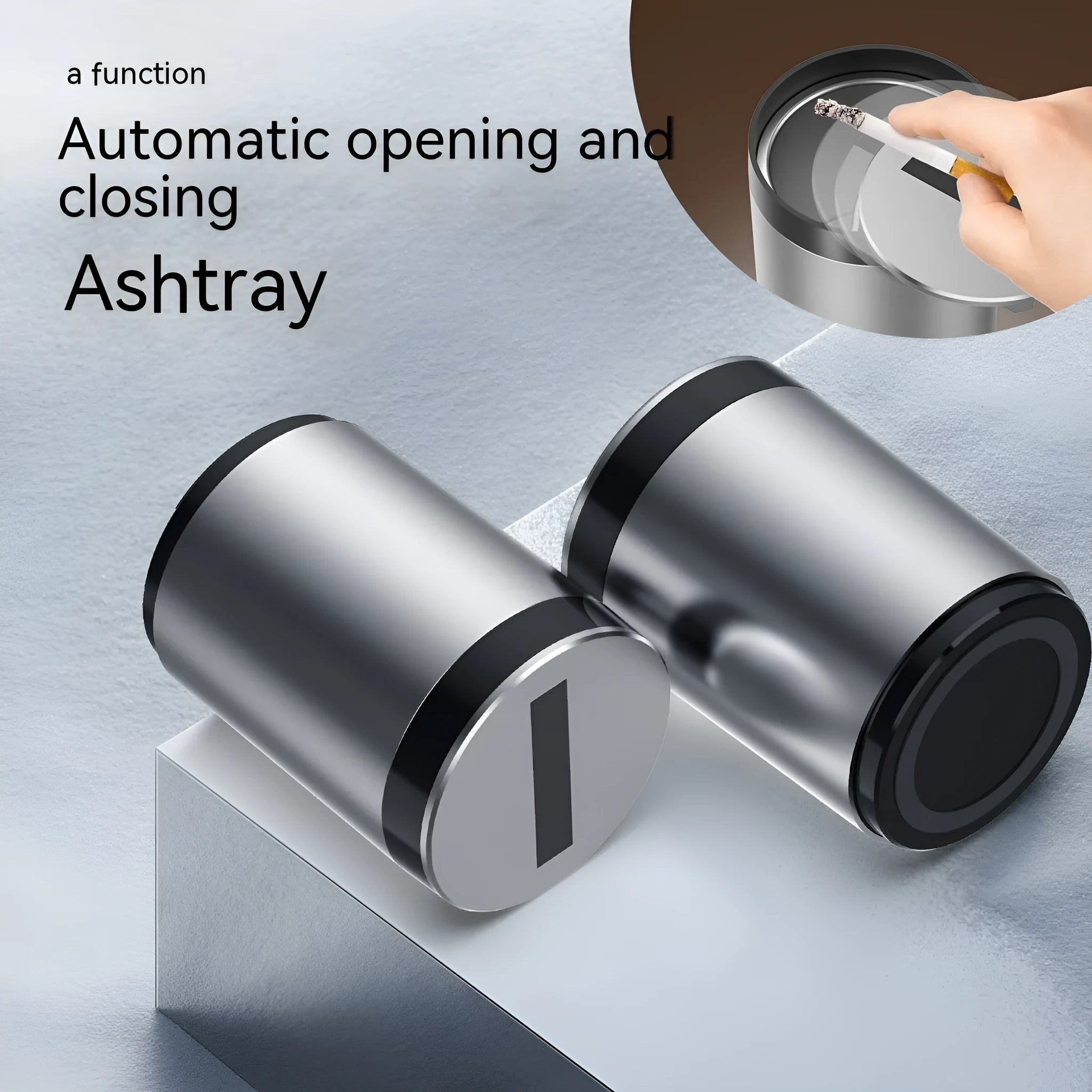 Silver induction ashtray with automatic opening lid for car and home use