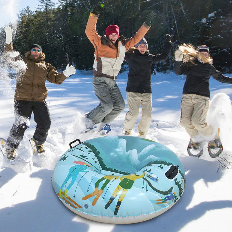 Outdoor PVC ski ring toy with printed winter design in red, blue, or mountain graphic.