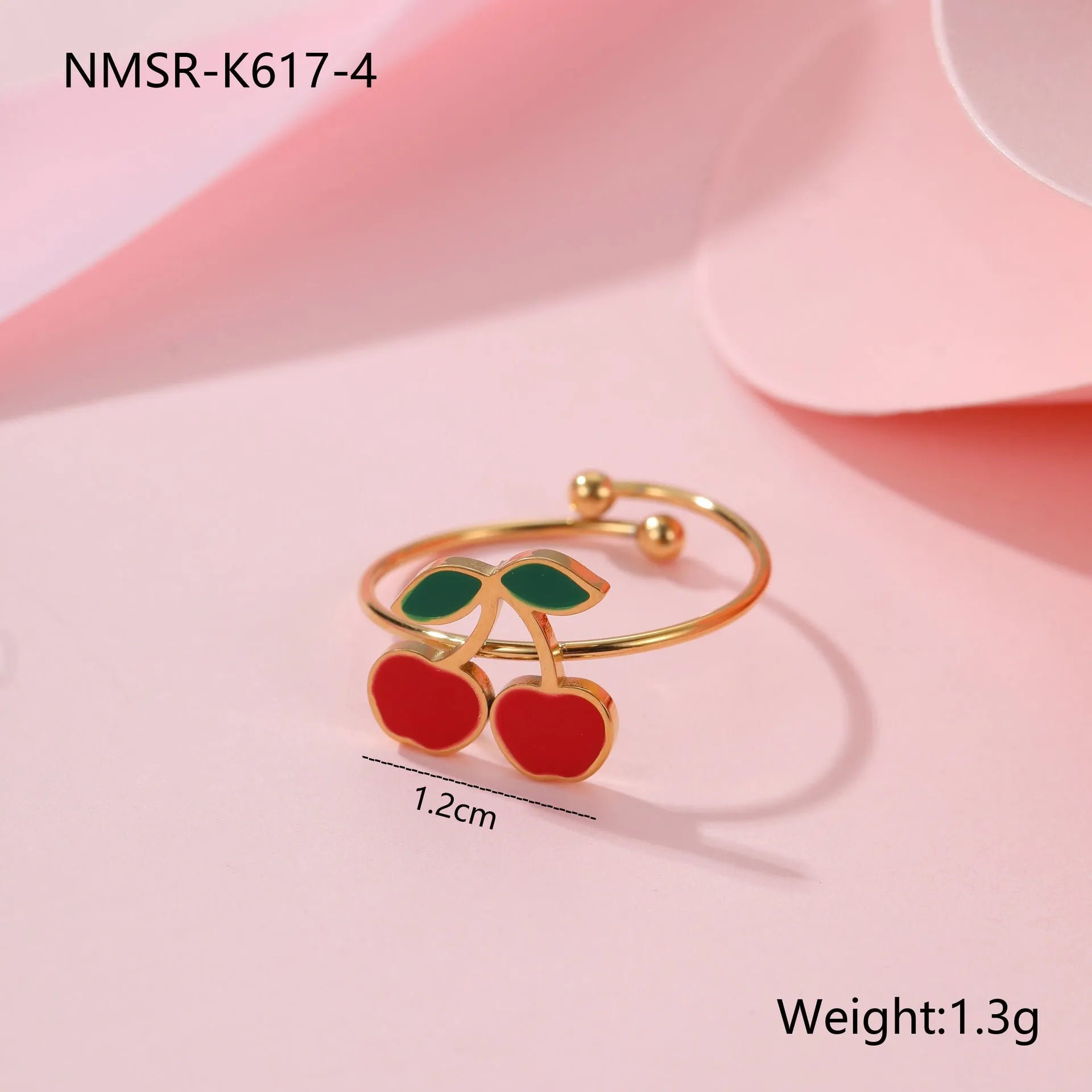 Cherry jewellery set with necklace, bracelet, earrings, and ring in stainless steel with 18K electroplated finish