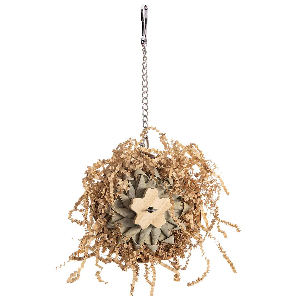 Parrot gnawing toy with wooden blocks in three different configurations for bird chewing enrichment