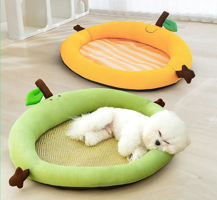 Green fruit-shaped dog bed mat with backrest for large dogs