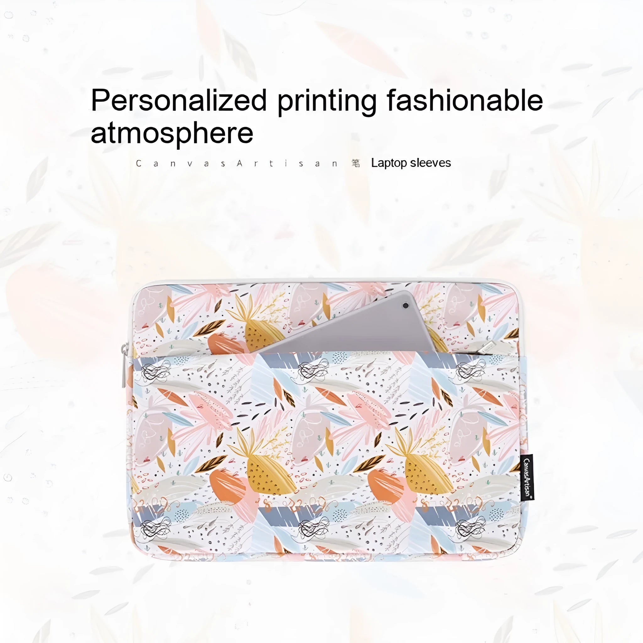 White waterproof PU leather laptop inner sleeve for 14 inch computers, shown with size options.