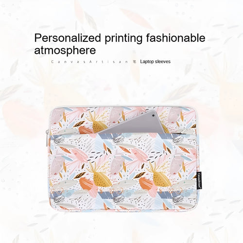 White waterproof PU leather laptop inner sleeve for 14 inch computers, shown with size options.