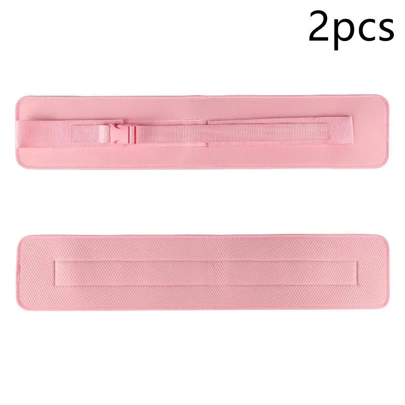 Black or pink fitness auxiliary strap for lumbar support during dumbbell barbell hip bridge exercises.